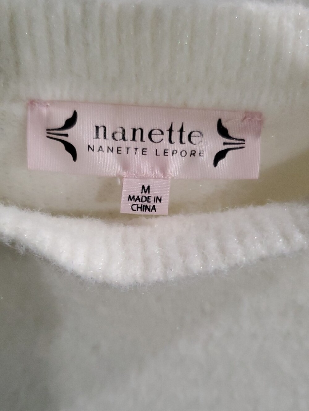 Nanette Lepore Ivory Crewneck Sweater with Ribbed Sleeves - Picture 2 of 8
